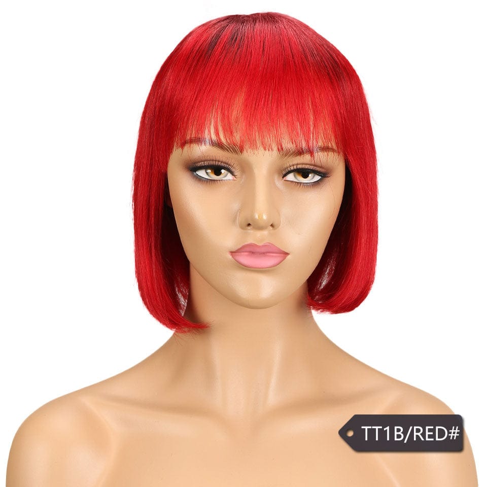 10 Inches / TT1B/RED Machine made human hair wig orange colored half straight 613 indian blue water wave highlight  pixie cut short human hair wigs