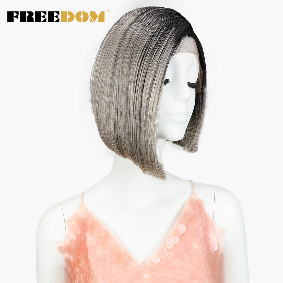 10 Inches / TT1B56 short bob wig sleek wholesale hot selling cheap heat resistant fiber bob straight lace part frontal synthetic hair wig for women