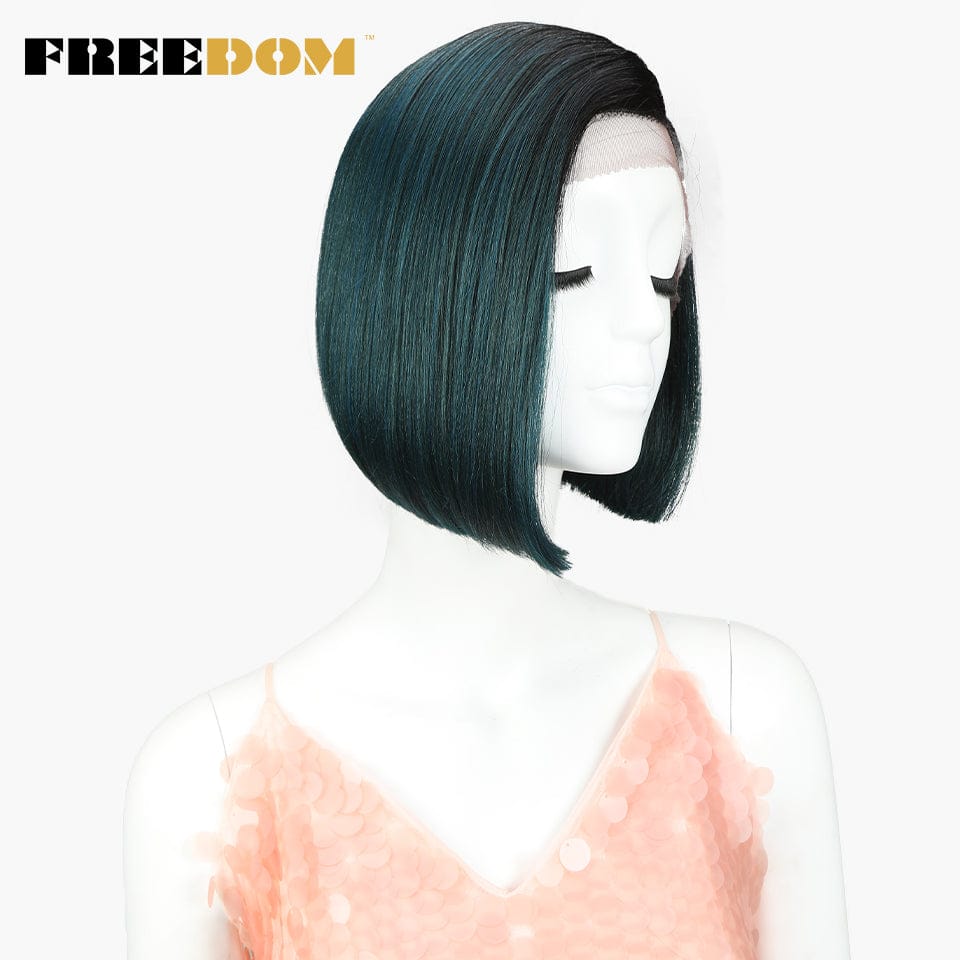10 Inches / TT1BGREEN8 short bob wig sleek wholesale hot selling cheap heat resistant fiber bob straight lace part frontal synthetic hair wig for women