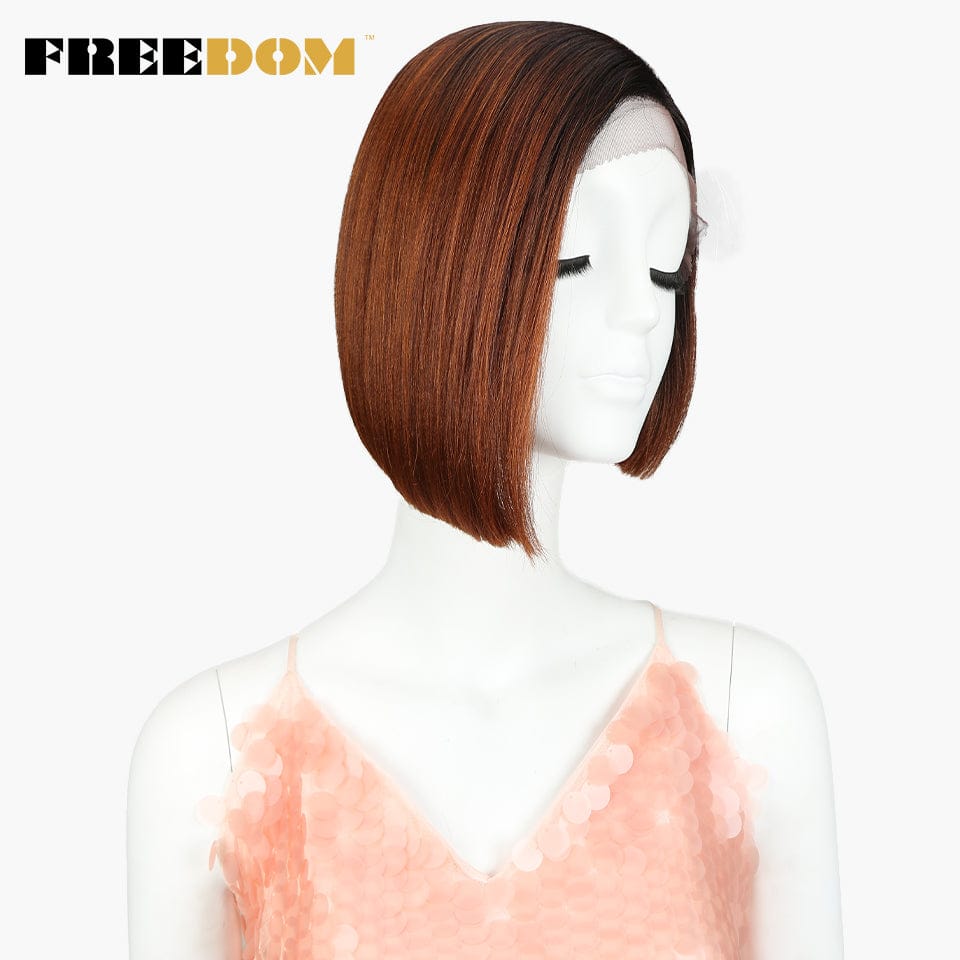 10 Inches / TT4130E short bob wig sleek wholesale hot selling cheap heat resistant fiber bob straight lace part frontal synthetic hair wig for women