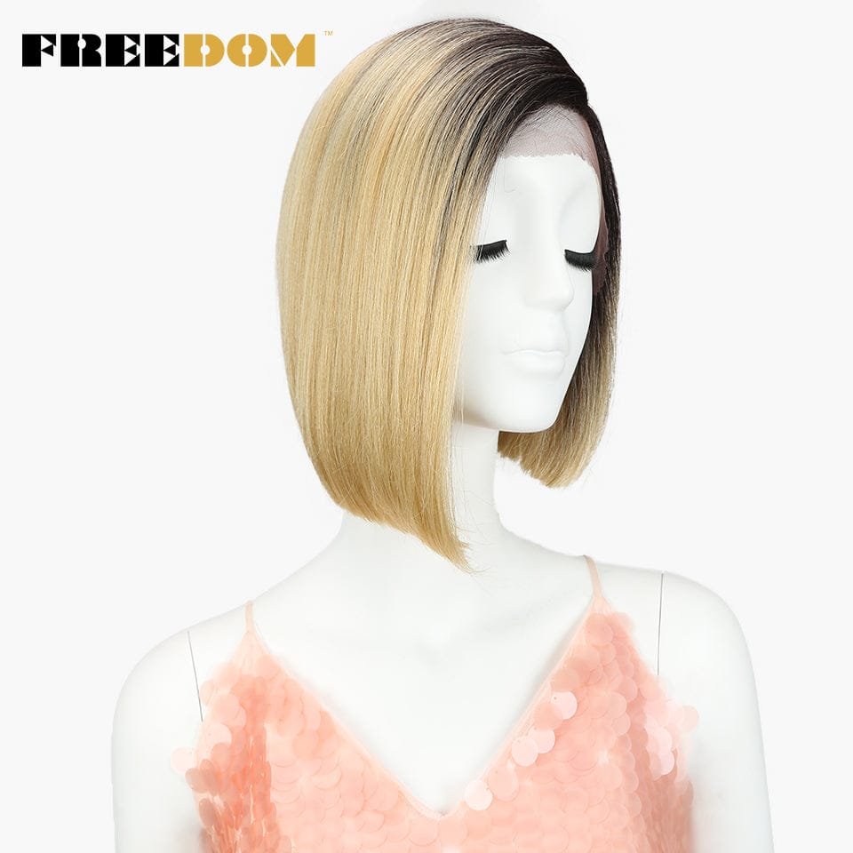10 Inches / TT48613 short bob wig sleek wholesale hot selling cheap heat resistant fiber bob straight lace part frontal synthetic hair wig for women