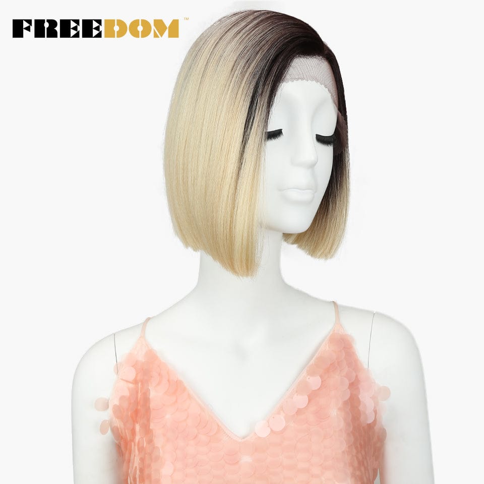 10 Inches / TT6/613 short bob wig sleek wholesale hot selling cheap heat resistant fiber bob straight lace part frontal synthetic hair wig for women