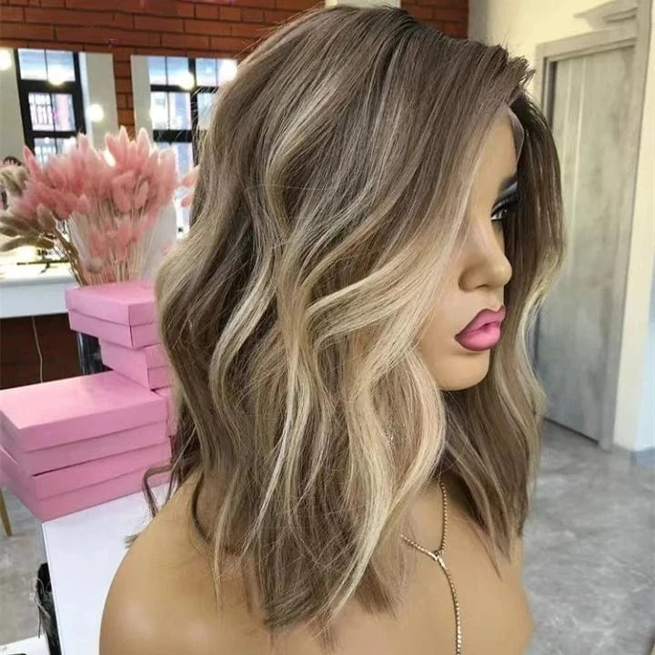 10 Inches / Wig 7 Freedom Same 150% Density Ash Blonde Highlight Color Natural Wave Virgin Remy European Cuticle Hair Lace Front Wigs For Women