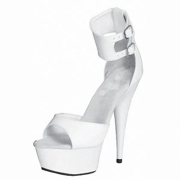 10 / White+matte 6inch-15cm solid color ladies ankle double strap high heel platform sandals