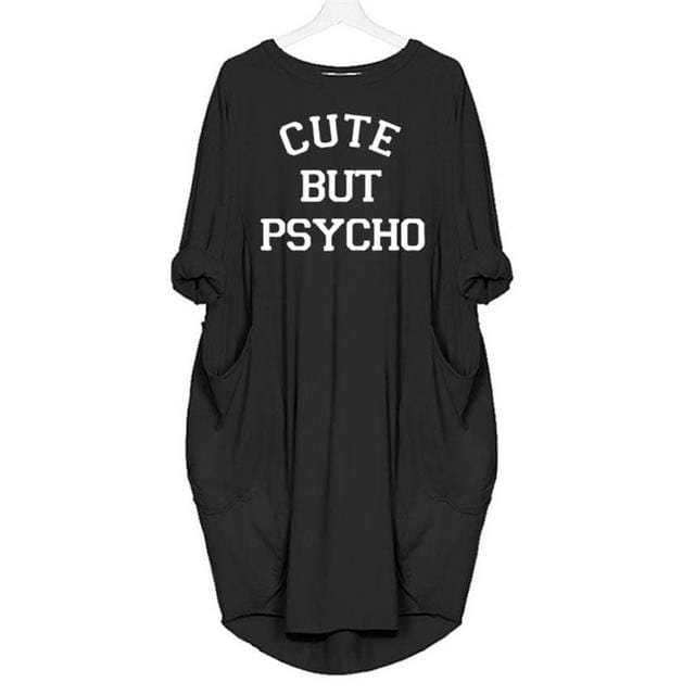 100% Premium Cotton Pocket Dress Cute But Psycho Letters Print Dress Beach Summer Women Maxi Vestidos Mujer Cheap Clothes China