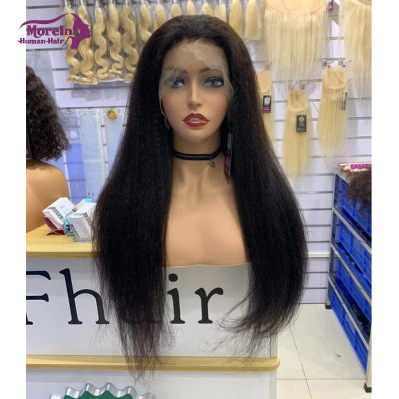 100% virgin hair pre plucked peruvian raw Brazilian 16-28 inch unprocessed yaki front human hair kinky straight lace wig