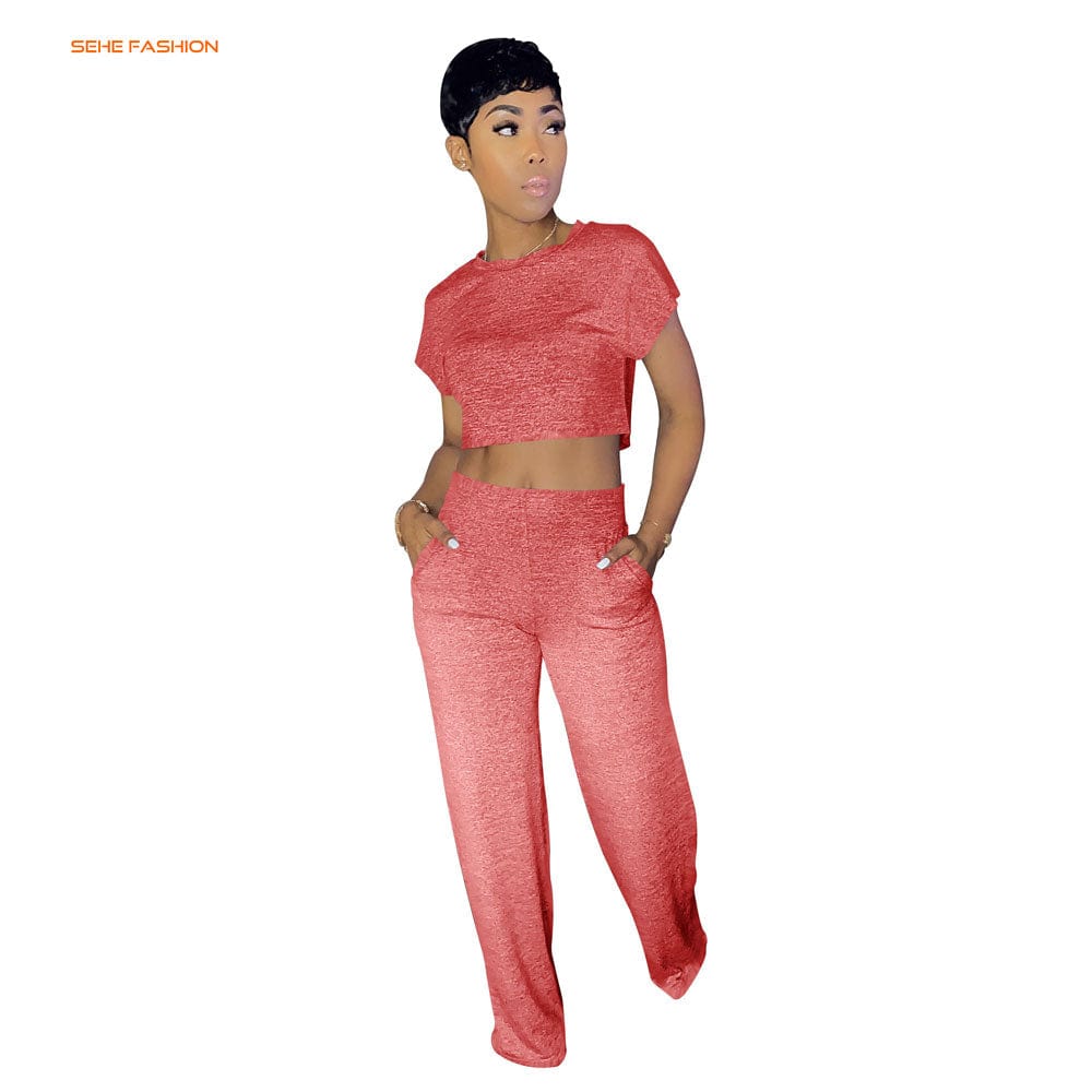 10101-MX95 5 colors casual crop top straight pants jumpsuits women sehe fashion