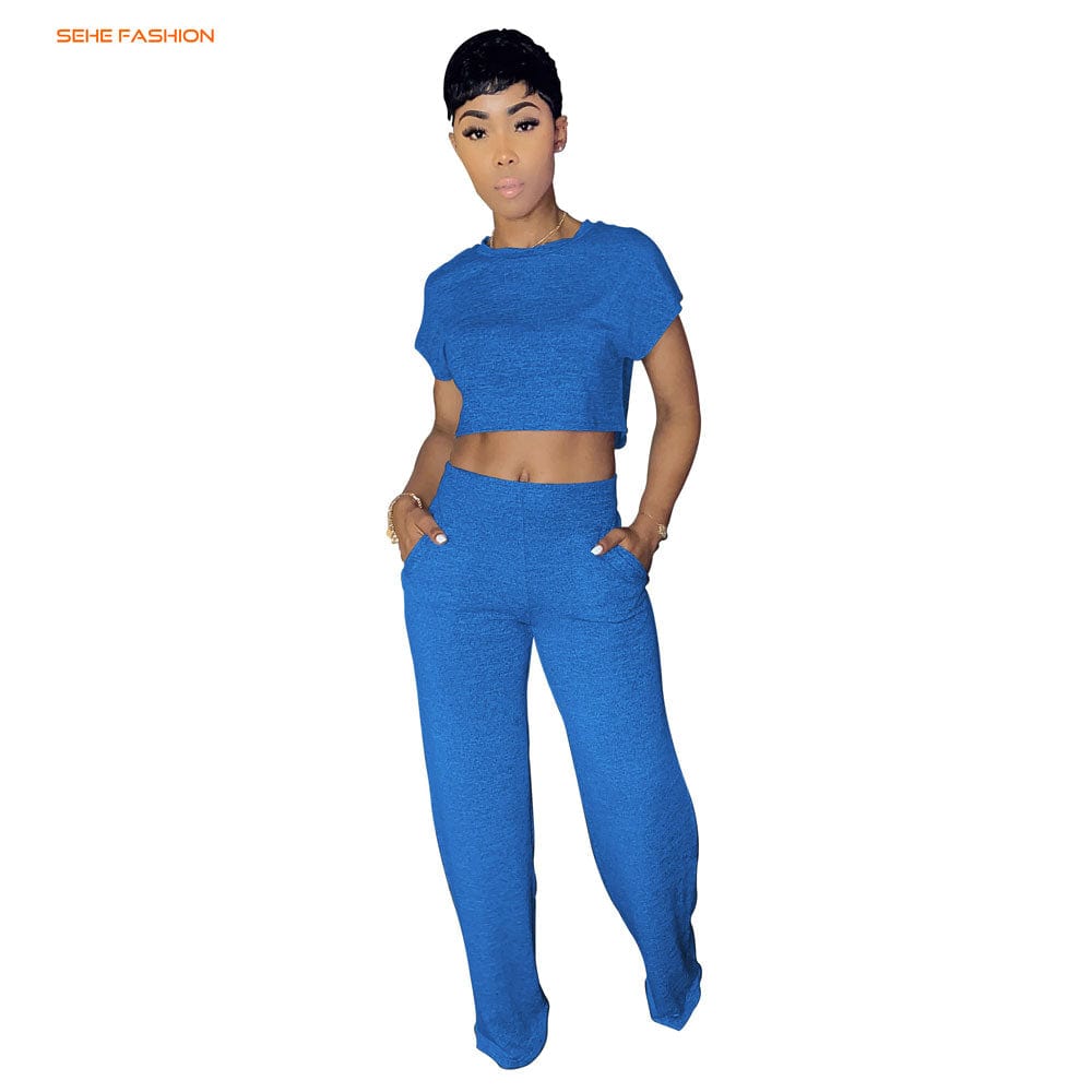 10101-MX95 5 colors casual crop top straight pants jumpsuits women sehe fashion