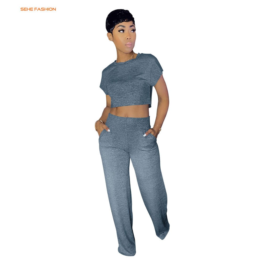 10101-MX95 5 colors casual crop top straight pants jumpsuits women sehe fashion