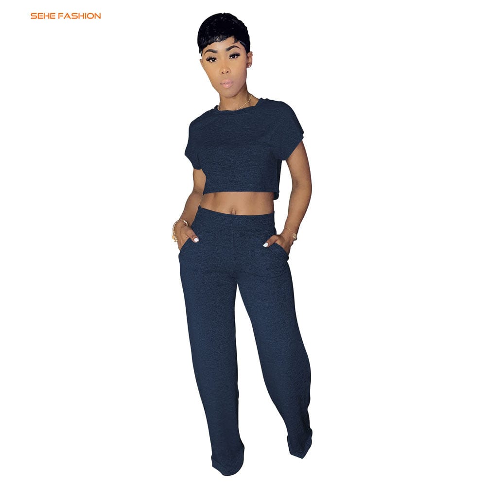 10101-MX95 5 colors casual crop top straight pants jumpsuits women sehe fashion