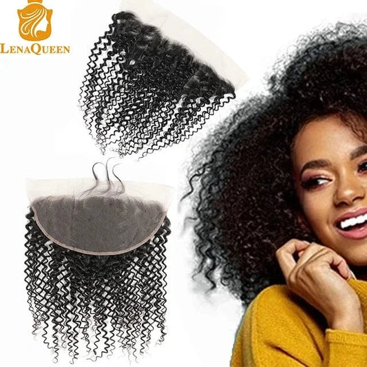 10A Brazilian human virgin hair Kinky Curly Wave 13x4 Ear To Ear Lace Frontal Closure