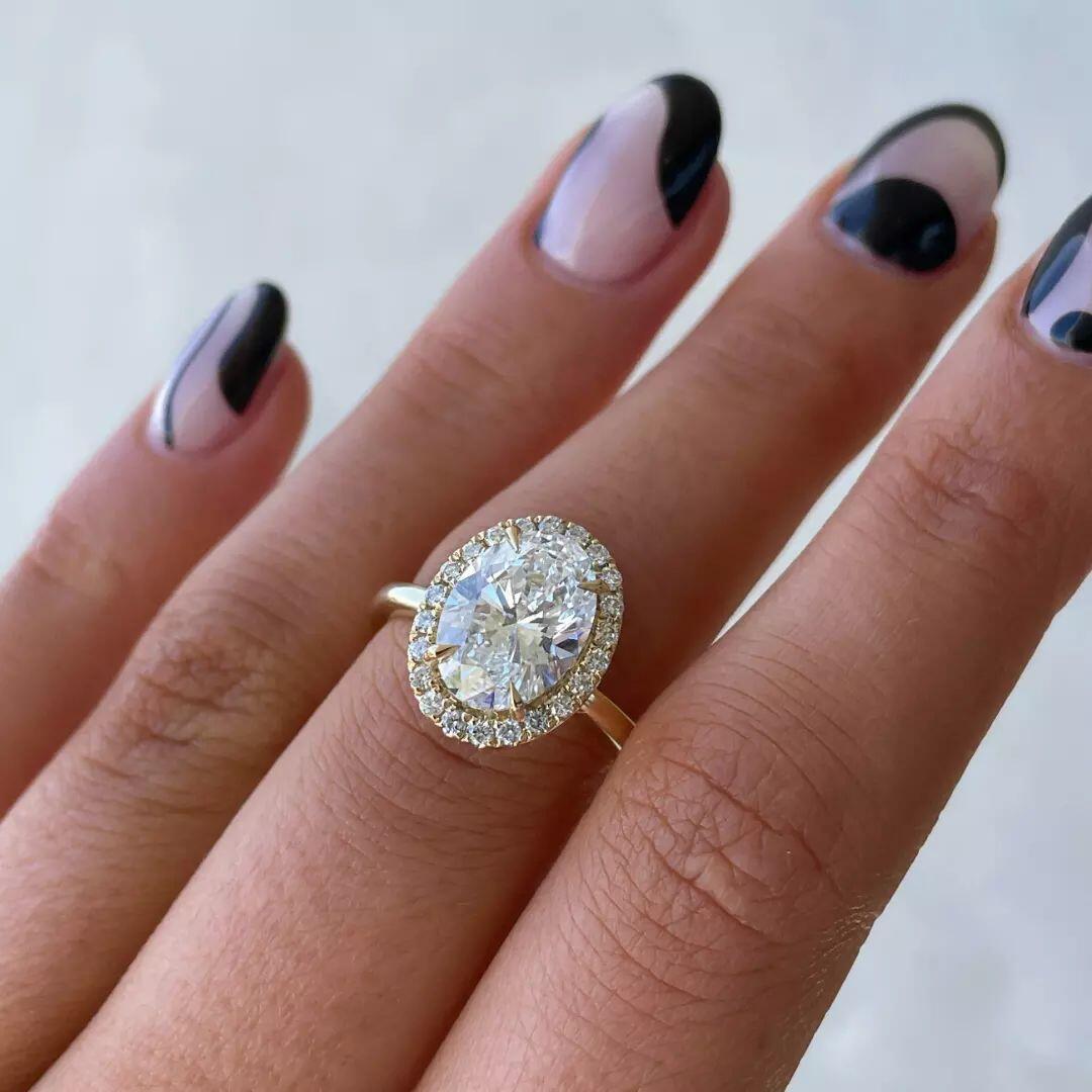 11 / 18K Yellow Gold Fancy Jewelry Hot Selling 18K real solid Yellow gold Halo Oval Cut 8x10mm 3 carat center stone moissanite diamond ring