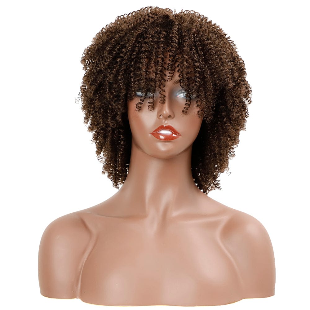 11 inches / 4 sleek top quality wholesale hot selling cheap heat resistant fiber made machine wig afro kinky curl synthetic hair wig for women