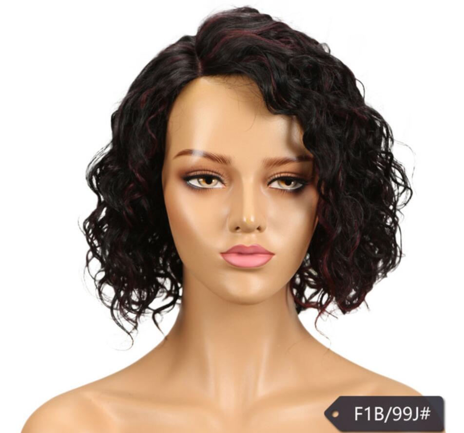 11 INCHES / F1B/99J sleek wholesale manufacturer for women Brazilian hair Short deep wave With Baby Hair wig U Part Lace front Wig Human Hair Wigs