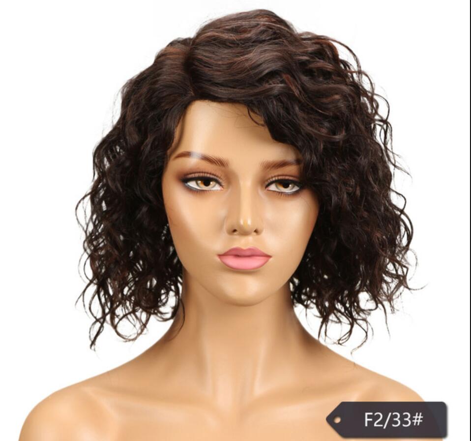 11 INCHES / F2/ 33 sleek Top Selling wholesale good quality Brazilian Remy Short deep wave U Part Lace Wig All Color With Baby Hair Human Hair Wigs