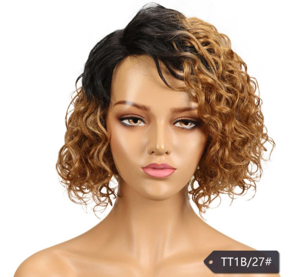 11 INCHES / TT1B/27 sleek Top Selling wholesale good quality Brazilian Remy Short deep wave U Part Lace Wig All Color With Baby Hair Human Hair Wigs