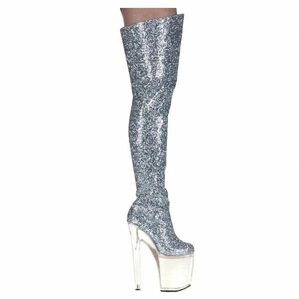 11 / silver2 20cm Club shoes boots waterproof Taiwan round head ultrahigh small clubs with the party stage model pole dancing knee-high boots