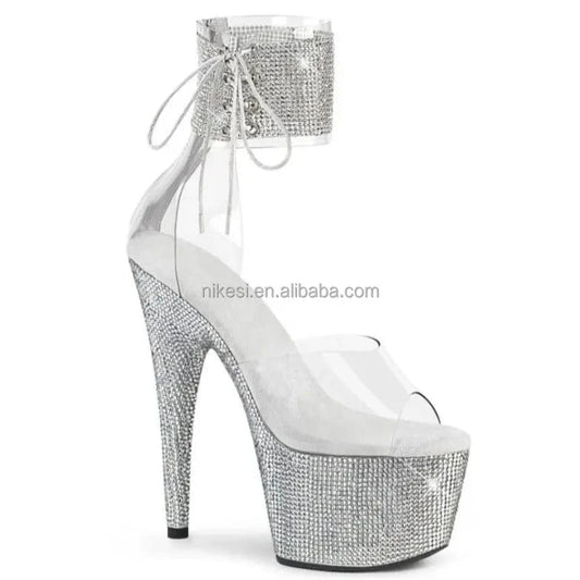 11 / White 7inch-17CM high color diamond inlaid heels waterproof platform high heels sandals stage high heels shoes