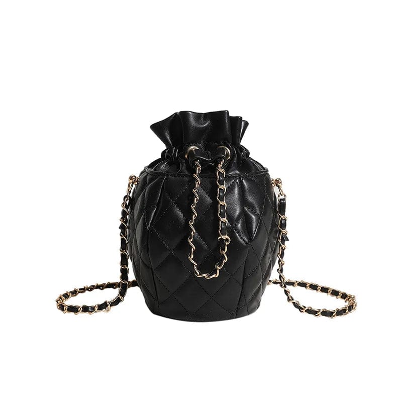 11x11x20cm / 6141 Black New Quilted Bucket Tote Bag For Women Crossbody Female Handbag Diamond Lattice Small PU Luxury Designer Fashion Shoulder Bags