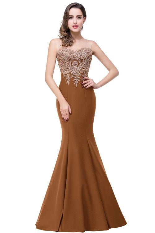 12 / Brown / Floor Length Banquet evening dress European and American sexy fishtail long backless long party dress drop shipping fulfill