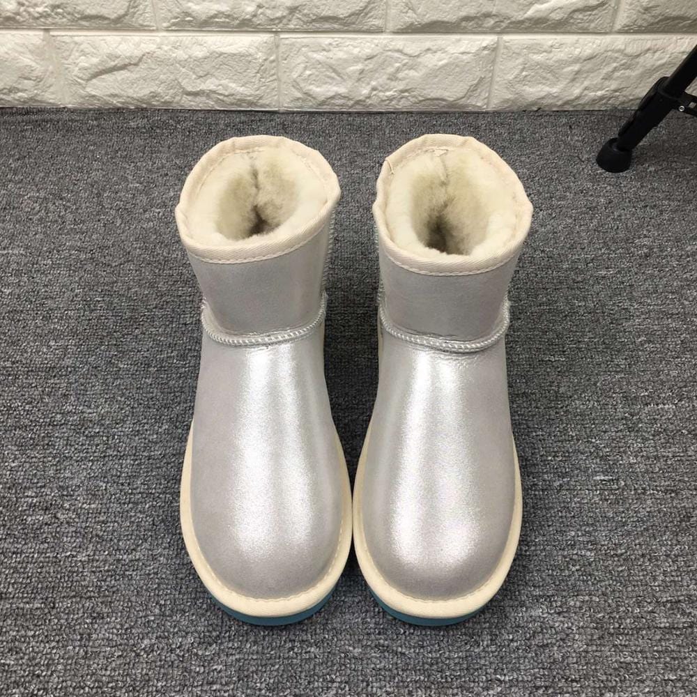 12 / color 1 High Sale Women's Classic Winter Cowhide Leather Faux Sheepskin Bling Bling Shiny Winter Boots