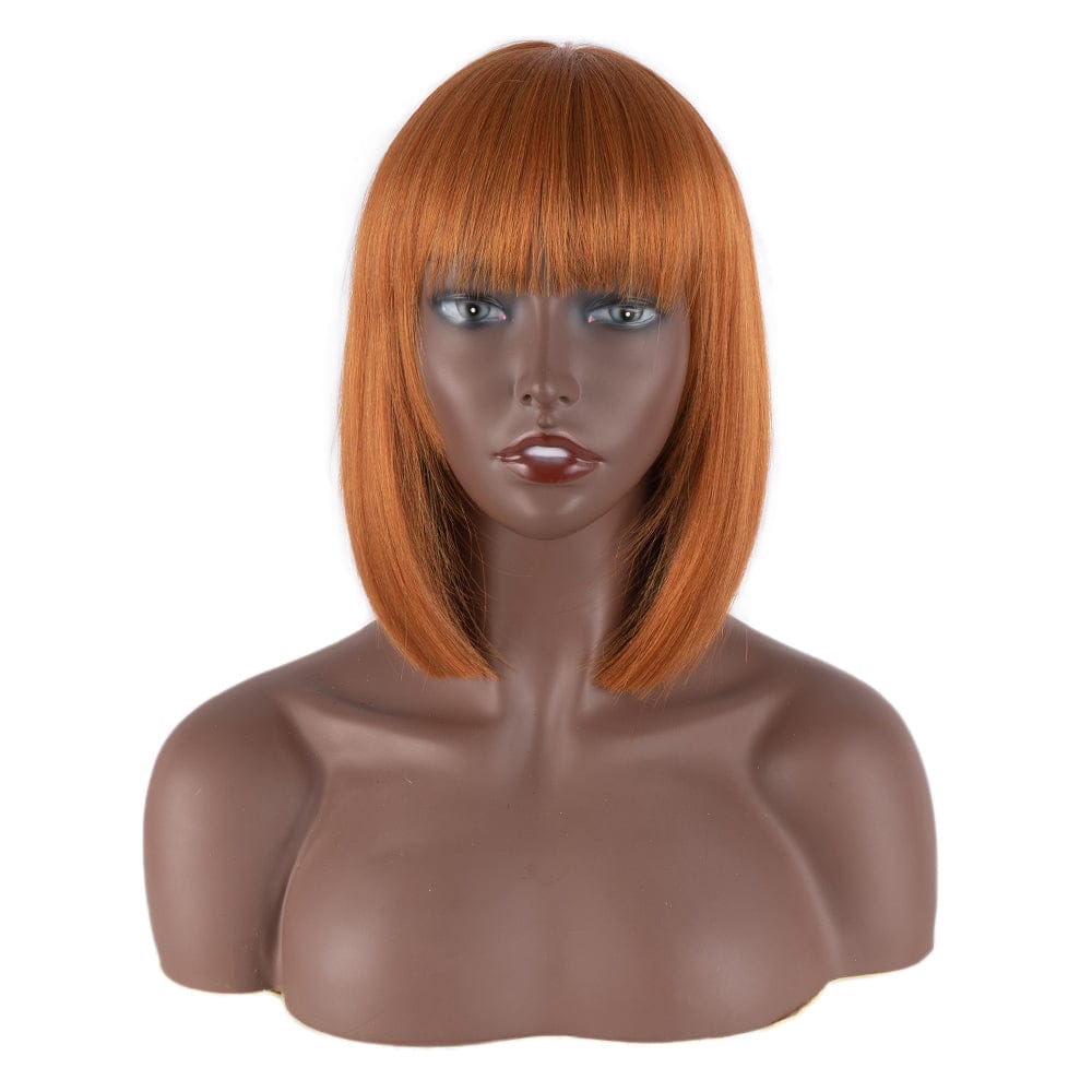 12 Inches / 144B# sleek top quality wholesale hot selling cheap heat resistant made machine straight bob with bang synthetic hair wig for women