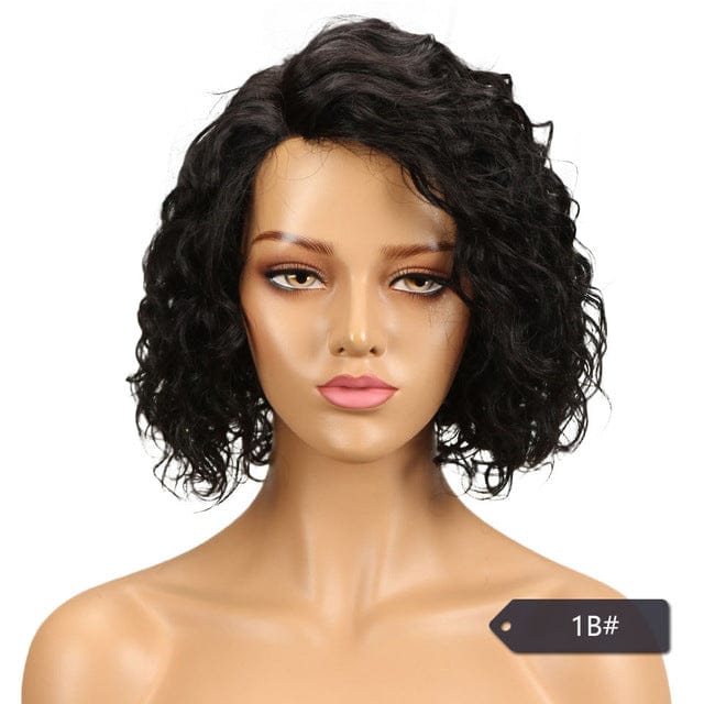 12 Inches / 1B Hot Selling Brazilian Virgin Remy Short Afro Kinky T Part Lace Wig 100% Human Hair Wigs With Baby Hair How Shine Hair Wig