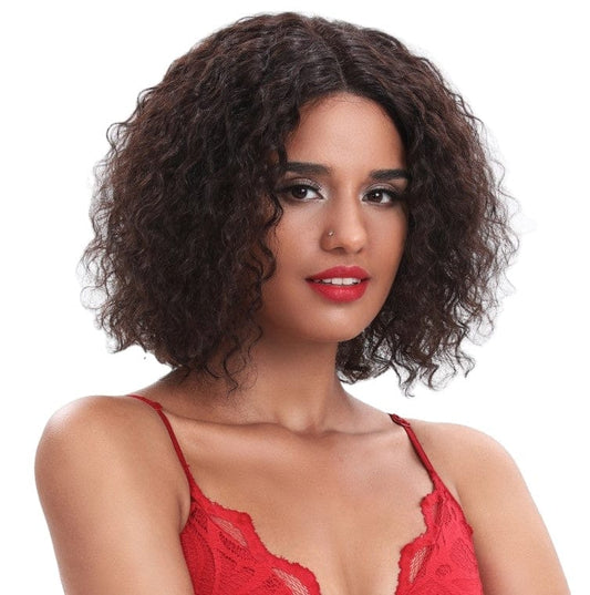 12 Inches / 1B sleek quality wholesale manufacturer hot selling for women luxury Brazilian Remy Water Wave Lace part  Front Wig human hair wigs