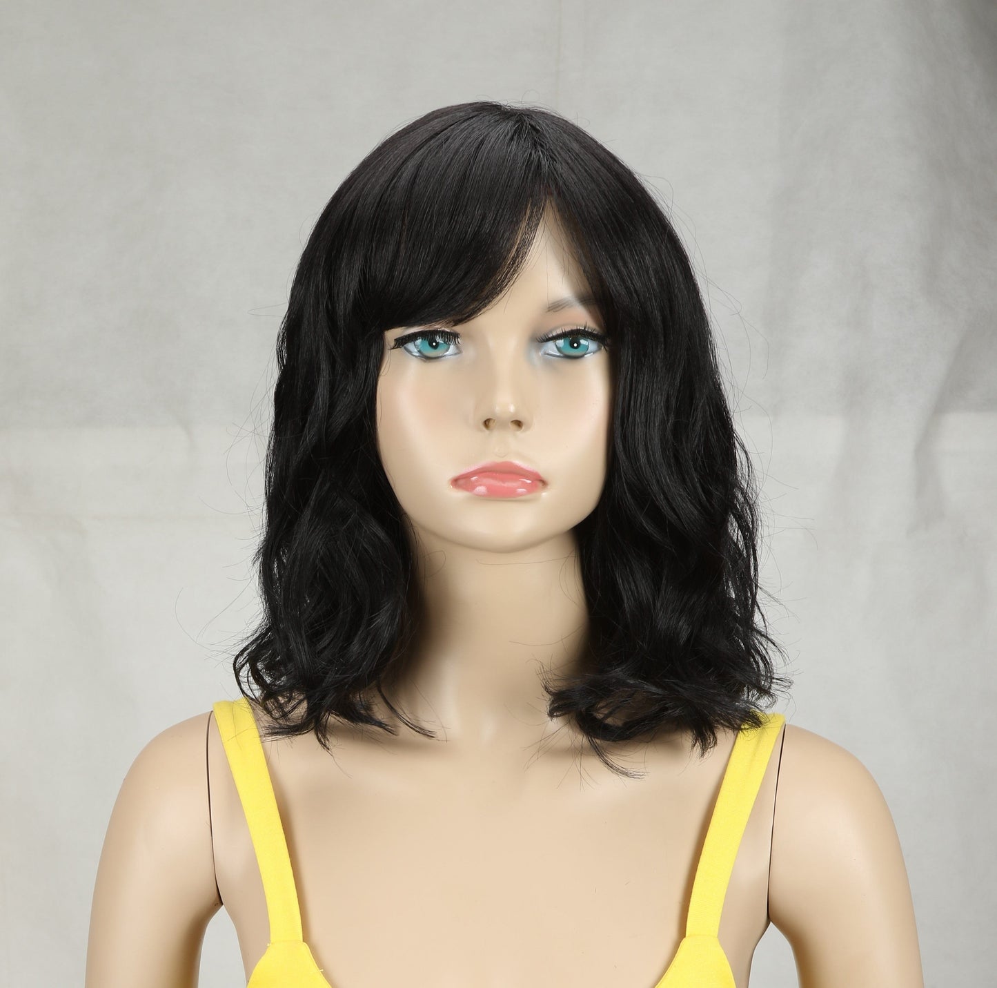 12 Inches / 1B sleek wholesale short cheap glueless made machine wig for women heat resistant fiber body wave non lace wig synthetic hair wigs