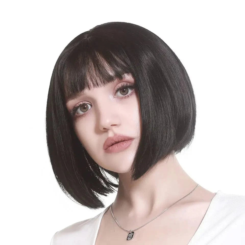 12 Inches / 2# SARLA Whole Sale Cheap Lovely Ladies Hair Wigs Sale Online Sewing Machine Synthetic Short Curly Bob Wigs With Bangs For Women