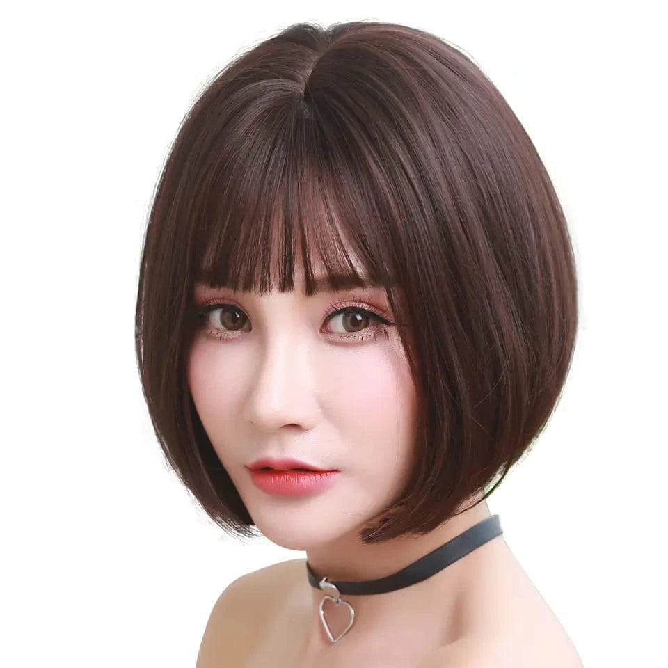 12 Inches / 4/33 SARLA Whole Sale Cheap Lovely Ladies Hair Wigs Sale Online Sewing Machine Synthetic Short Curly Bob Wigs With Bangs For Women