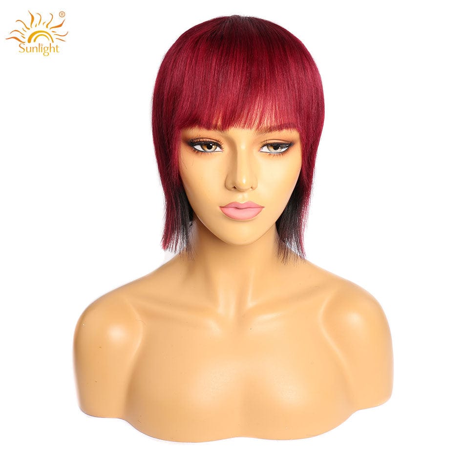 12 Inches / 99j Brazilian 99J Short Bob Wigs 613 color   For Women Sunlight Blonde Straight Human Hair Wigs Machine Made Cheap Wig Natural