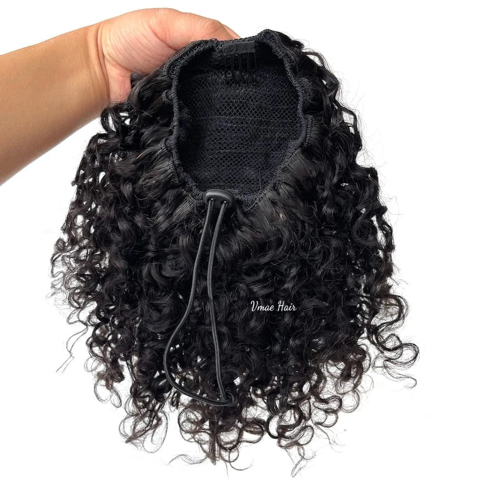 12 Inches / Afro Kinky Curly A VMAE Burmese Full Thickness 3A 3B 4C Afro Kinky Curly Raw Hair Weaves One Donor Human Hair Drawstring Ponytail With Easy Combs