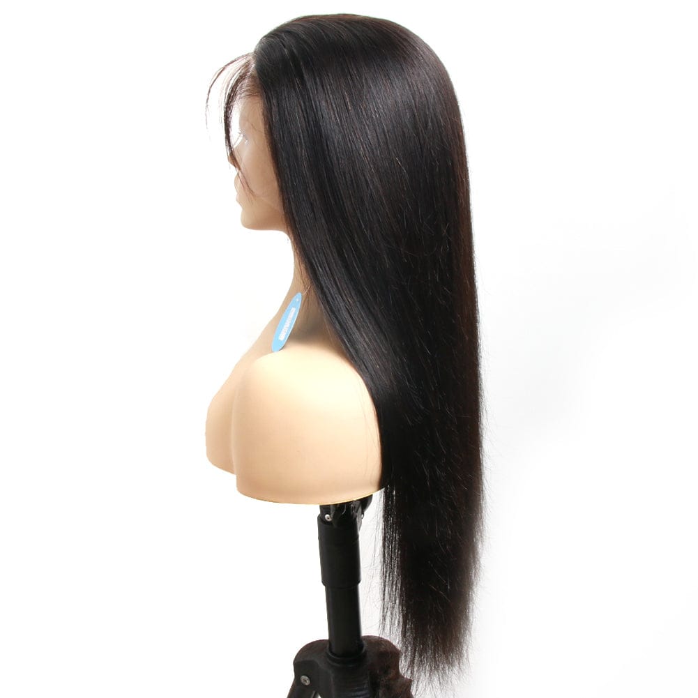 12 Inches / black natural color Straight 360 Lace Frontal Human Hair Wigs Vendor Full Lace Human Brazilian Hair wig with Baby Hair Transparent for Black Women