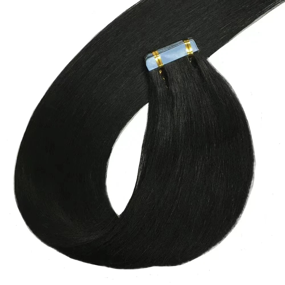 12 Inches / Black Tape In Human Hair Straight Extensions Color 1B 100% Remy Skin Weft  For Salon High Quality for Woman