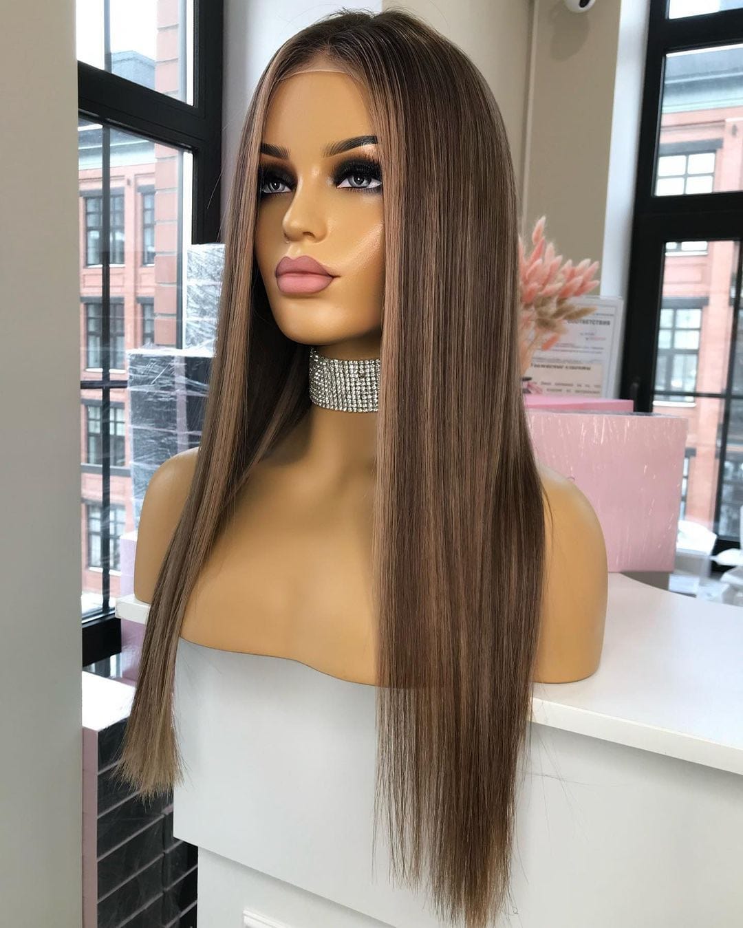 12 Inches / Color 1 Wholesale Highlight Brown Silky Straight Natural Raw Indian Hair 13*4 Lace Front Wigs for Women