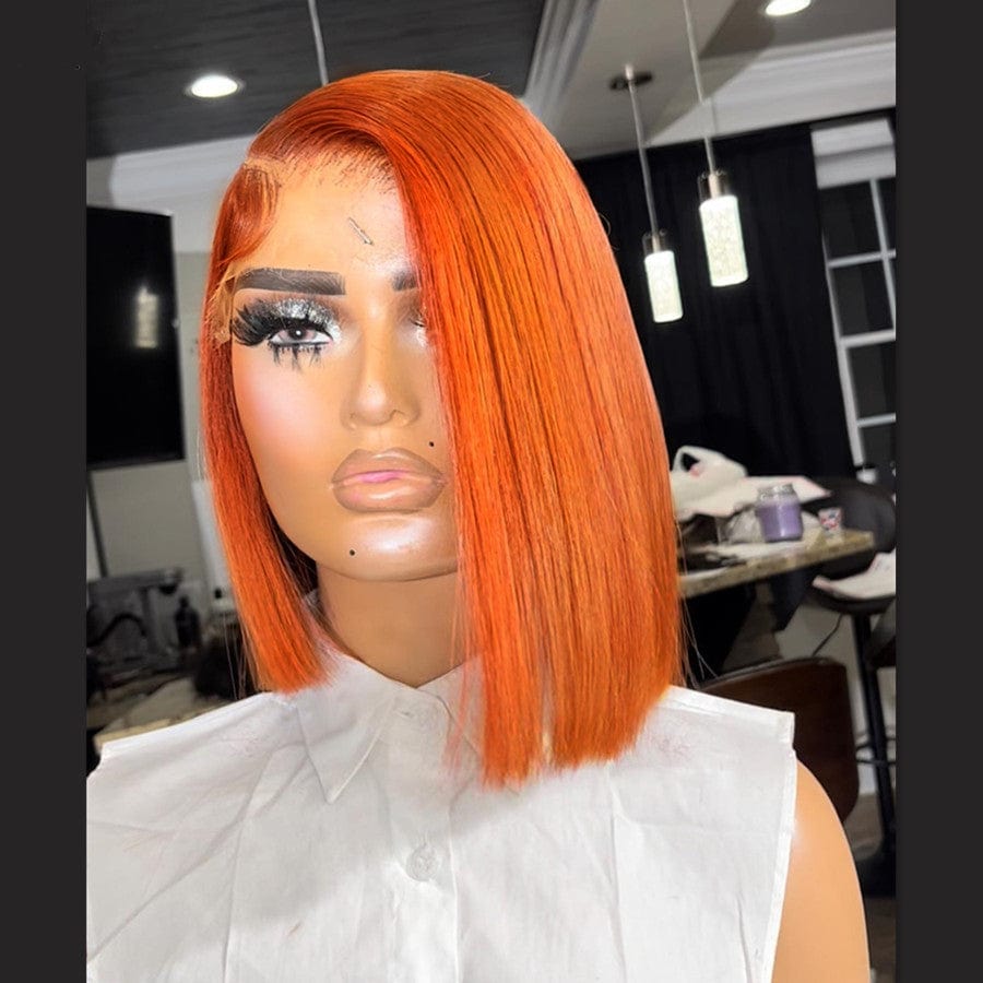 12 Inches / Color 1 Wholesale Short Straight Bob Lace Front Wigs Orange HD Lace Frontal Human Hair Wig for Black Women
