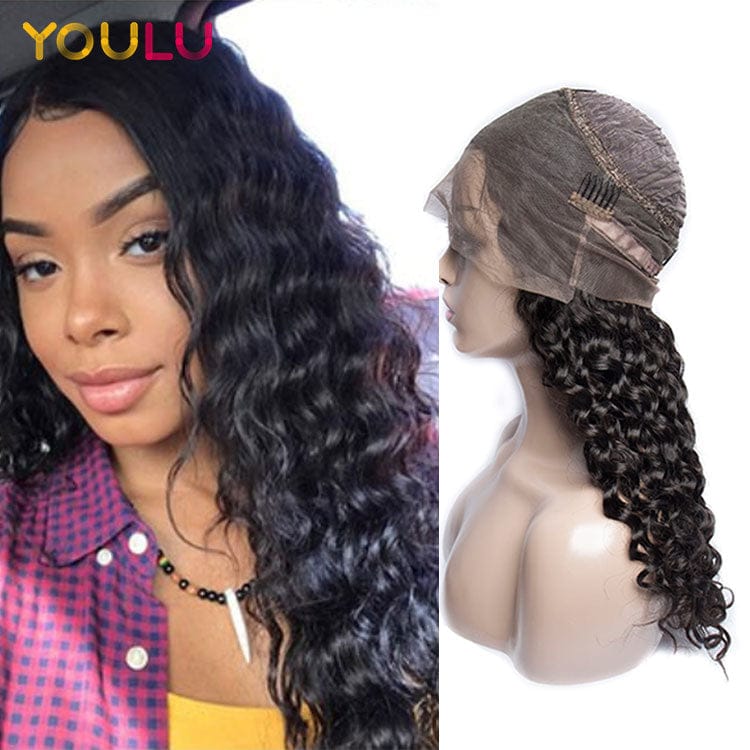 12 Inches / Deep curly 360 Lace Frontal Wig Short Straight Brazilian Lace Front Human Hair Wigs 180 Density Glueless Wigs For Women