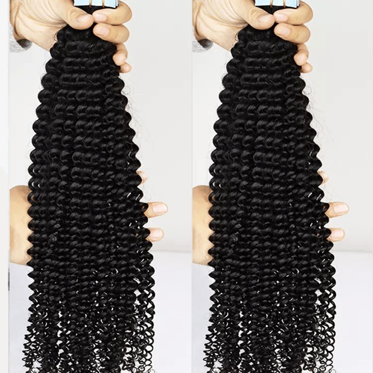 12 Inches / kinky curly tape in hair 50% OFF raw indian tape in extensions virgin human hair double drawn tape in hair extensions