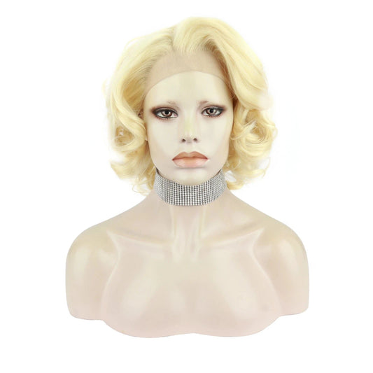 12 Inches / N24-613-GL Celebrity 12inch Short Curly style  blond 613 synthetic hair wigs Matte Heat Resistant Fiber Same Human Hair Lace Front Wig