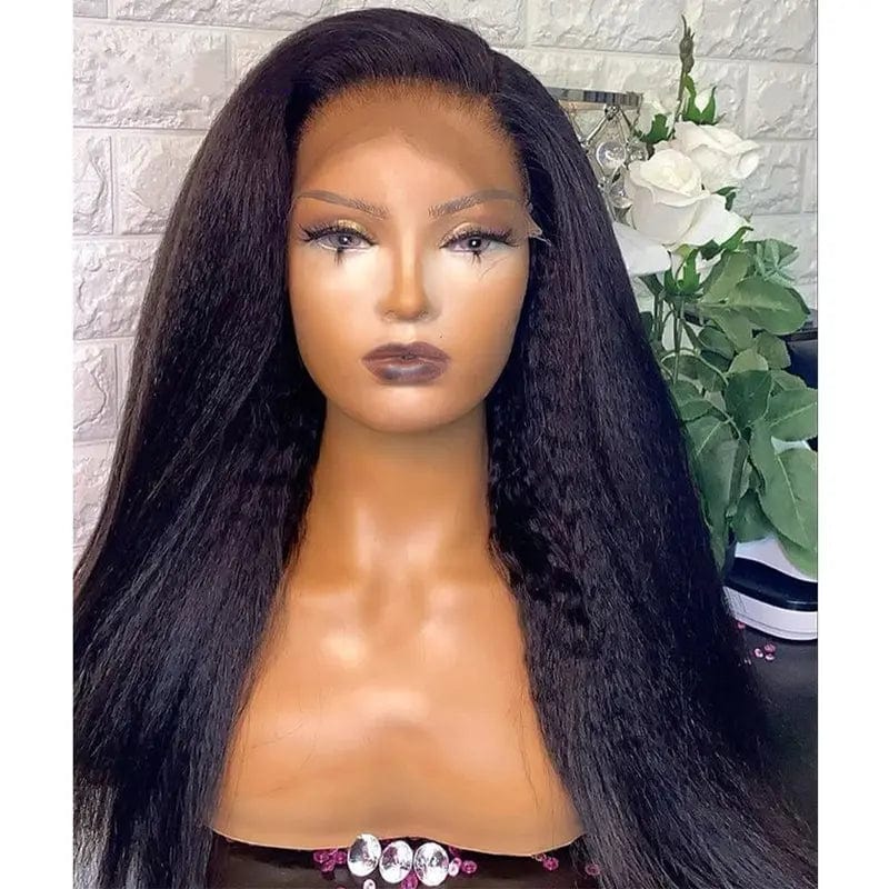 12 Inches / Natural Color Kinky Straight Natural Color Cuticle Aligned Virgin Pre-plucked Human Hair Lace Front Wig