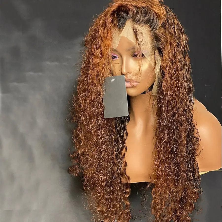 12 Inches / Ombre Brown Wholesale Afro Deep Curly Ombre Brown Brazilian Human Hair 13*4 Lace Front Wigs for Black Women