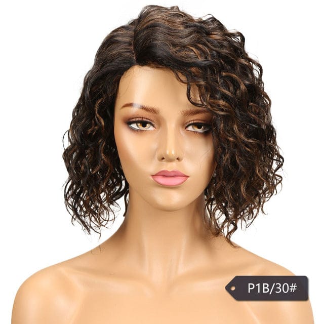 12 Inches / P1B-30 Hot Selling Brazilian Virgin Remy Short Afro Kinky T Part Lace Wig 100% Human Hair Wigs With Baby Hair How Shine Hair Wig