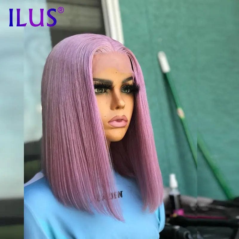 12 Inches / Purple Hot Sale Free Shipping Bob Wig Straight Purple /T4/613 Pink Colored 150 HD Lace Front Human Hair Wigs For Black Women Human Hair