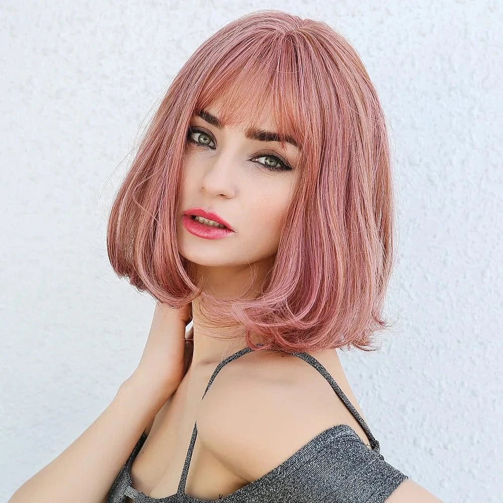 12 Inches / ss159 SARLA Whole Sale Cheap Lovely Ladies Hair Wigs Sale Online Sewing Machine Synthetic Short Curly Bob Wigs With Bangs For Women