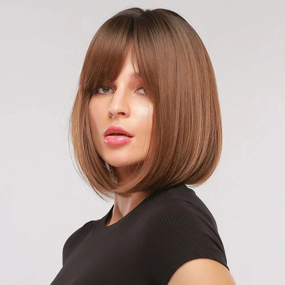 12 Inches / ss175 SARLA Whole Sale Cheap Lovely Ladies Hair Wigs Sale Online Sewing Machine Synthetic Short Curly Bob Wigs With Bangs For Women