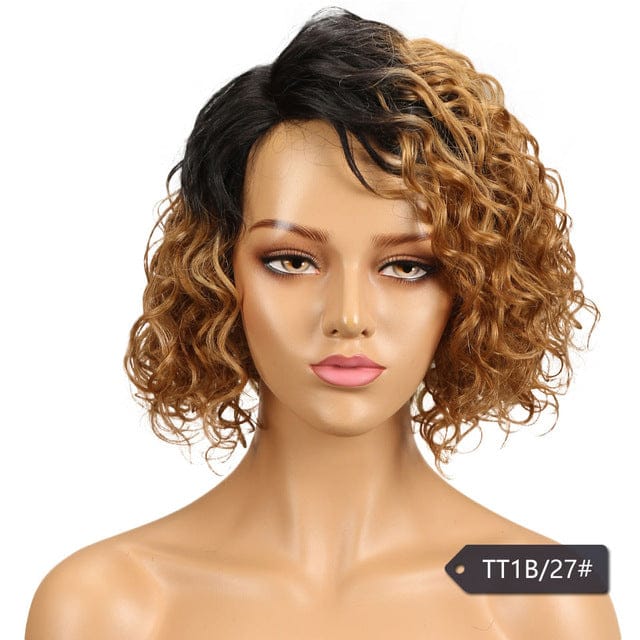 12 Inches / TT1B-27 Hot Selling Brazilian Virgin Remy Short Afro Kinky T Part Lace Wig 100% Human Hair Wigs With Baby Hair How Shine Hair Wig