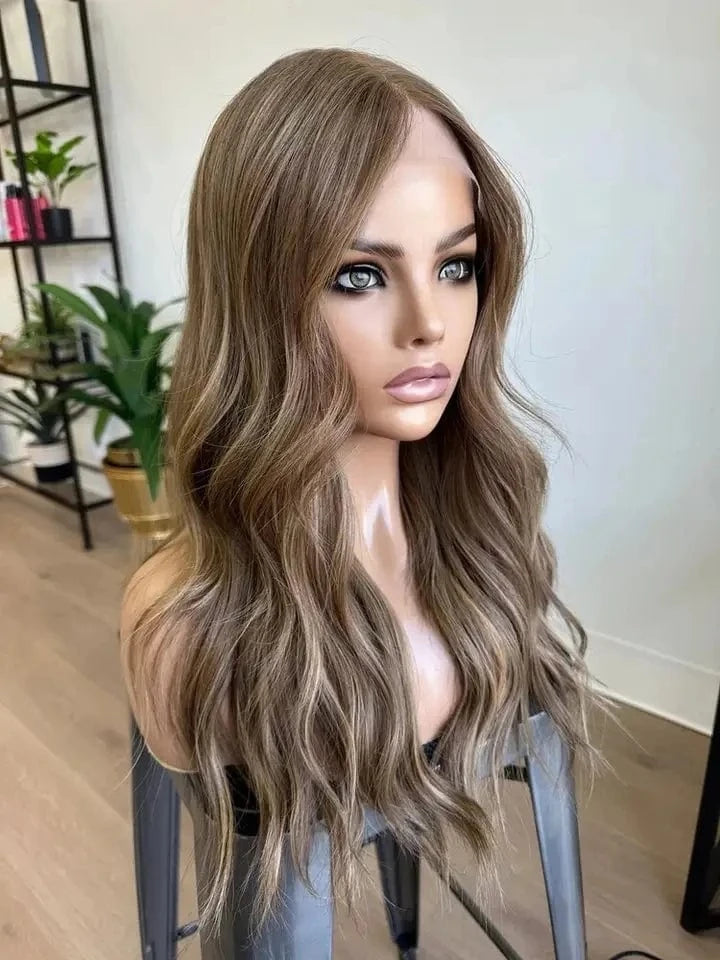 12 Inches / Wig 2 Salon 12A Quality Double Drawn Ash Brown Highlight Virgin Remy European Cuticle Aligned Hair Lace Front Wigs With Dark Root