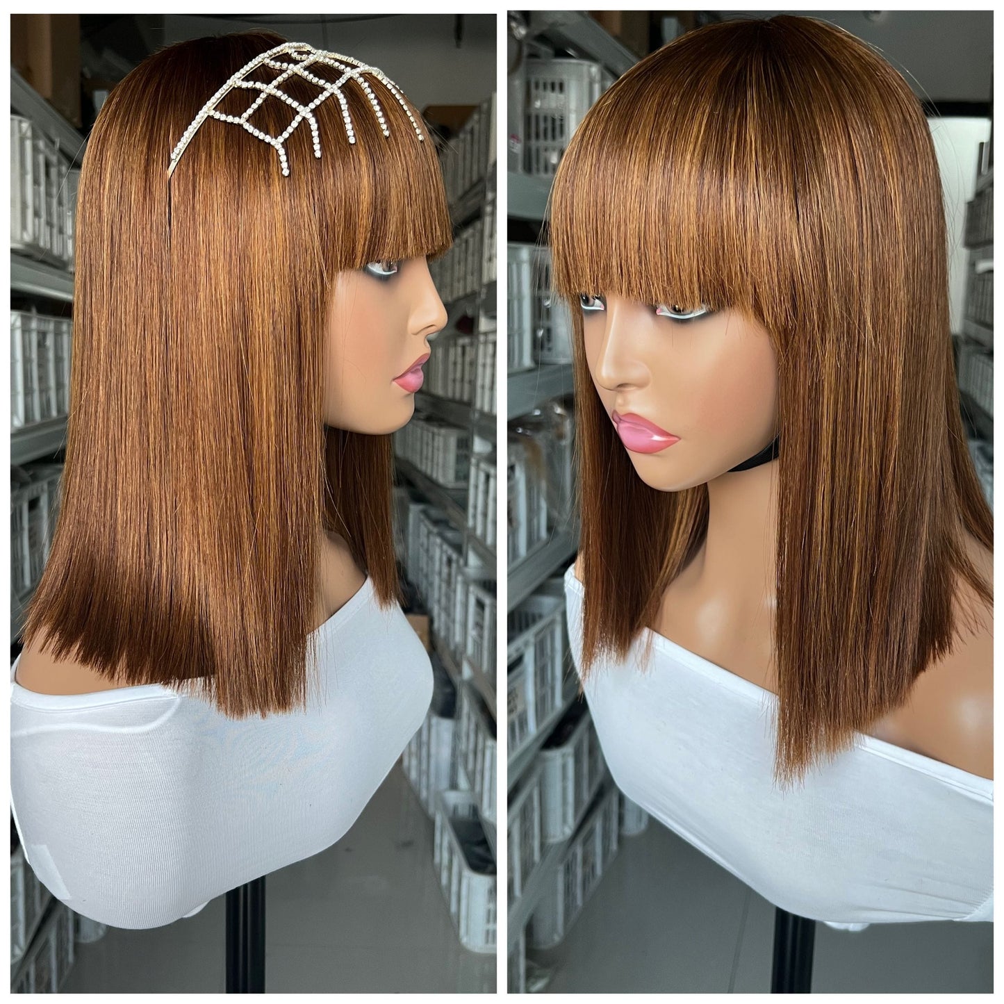 12 Inches / XY-2047 #4/30 Mayqueen Wholesale Human Hair Super Double Drawn Bob Straight With Bang  Natural Ombre Color Closure Lace Frontal Wigs For Black
