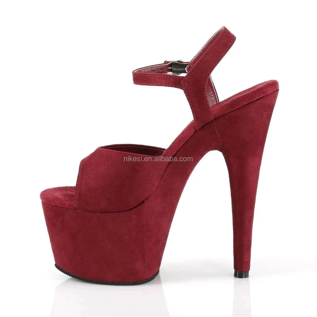 12 / wine red 7inch-17cm sky-high sexy peep-toe high heel sandals suede pole-dancing heels